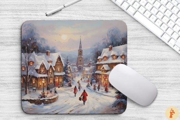 Download Cozy Christmas Scene Painting Mouse Pad - Christmas scene Collection