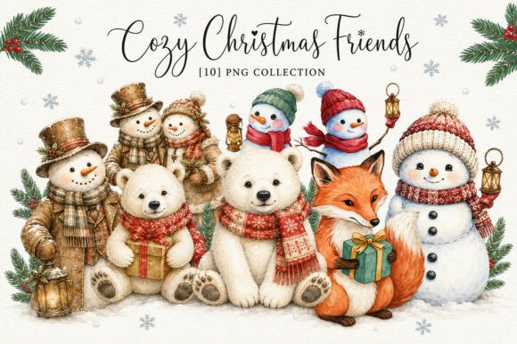 Download Cozy Christmas Friends Clipart Png Set - Cozy christmas Collection