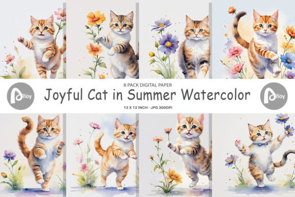 Download Digital Paper Cat in Summer Watercolor - Digital Collection