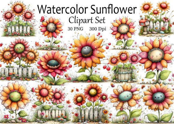 Download Watercolor Sunflower PNG Clipart Set - Watercolor sunflower png Collection