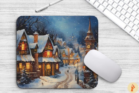 Download Cozy Christmas Scene Painting Mouse Pad - Christmas scene Collection