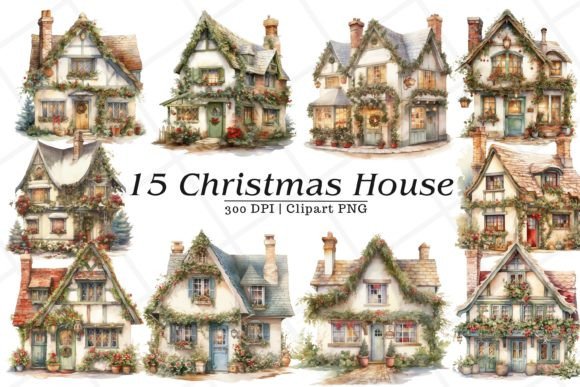 Download Cozy Christmas House Watercolor Clipart - Cozy christmas Collection