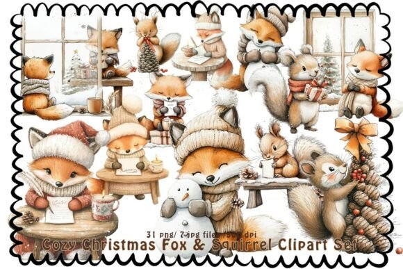 Download Cozy Christmas Fox &amp; Squirrel Clipart - Cozy christmas Collection