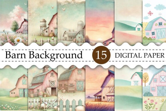 Download Watercolor Barn Digital Paper - Digital Collection