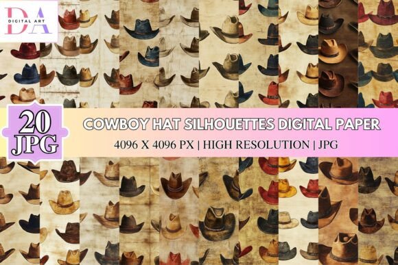 Download Cowboy Hat Silhouettes Digital Paper - Digital Collection
