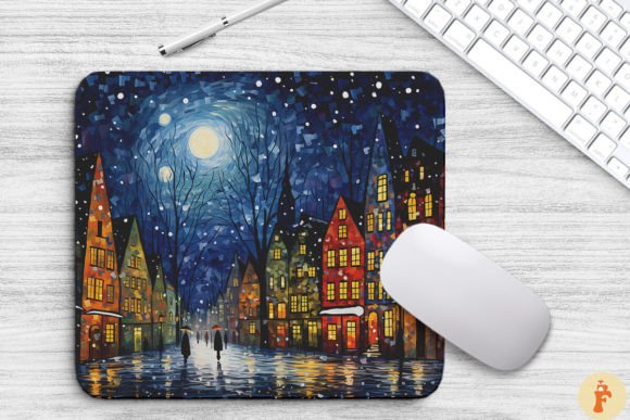 Download Cozy Christmas Scene Painting Mouse Pad - Christmas scene Collection