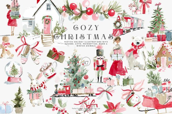 Download Cozy Christmas Watercolor Clipart Set - Cozy christmas Collection