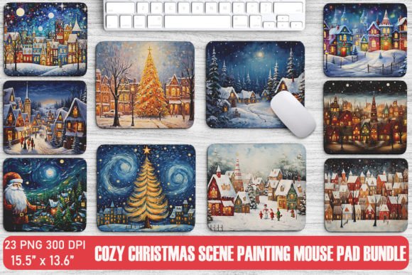 Download Cozy Christmas Scene Painting Mouse Pad - Christmas scene Collection