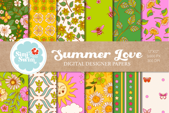 Download Digital Retro Summer Love Floral Paper - Digital Collection