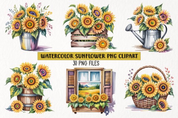Download Watercolor Sunflower PNG Clipart Bundle - Watercolor sunflower png Collection
