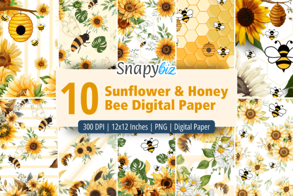 Download Seamless Sunflower Honey Bee Digital - Digital Collection